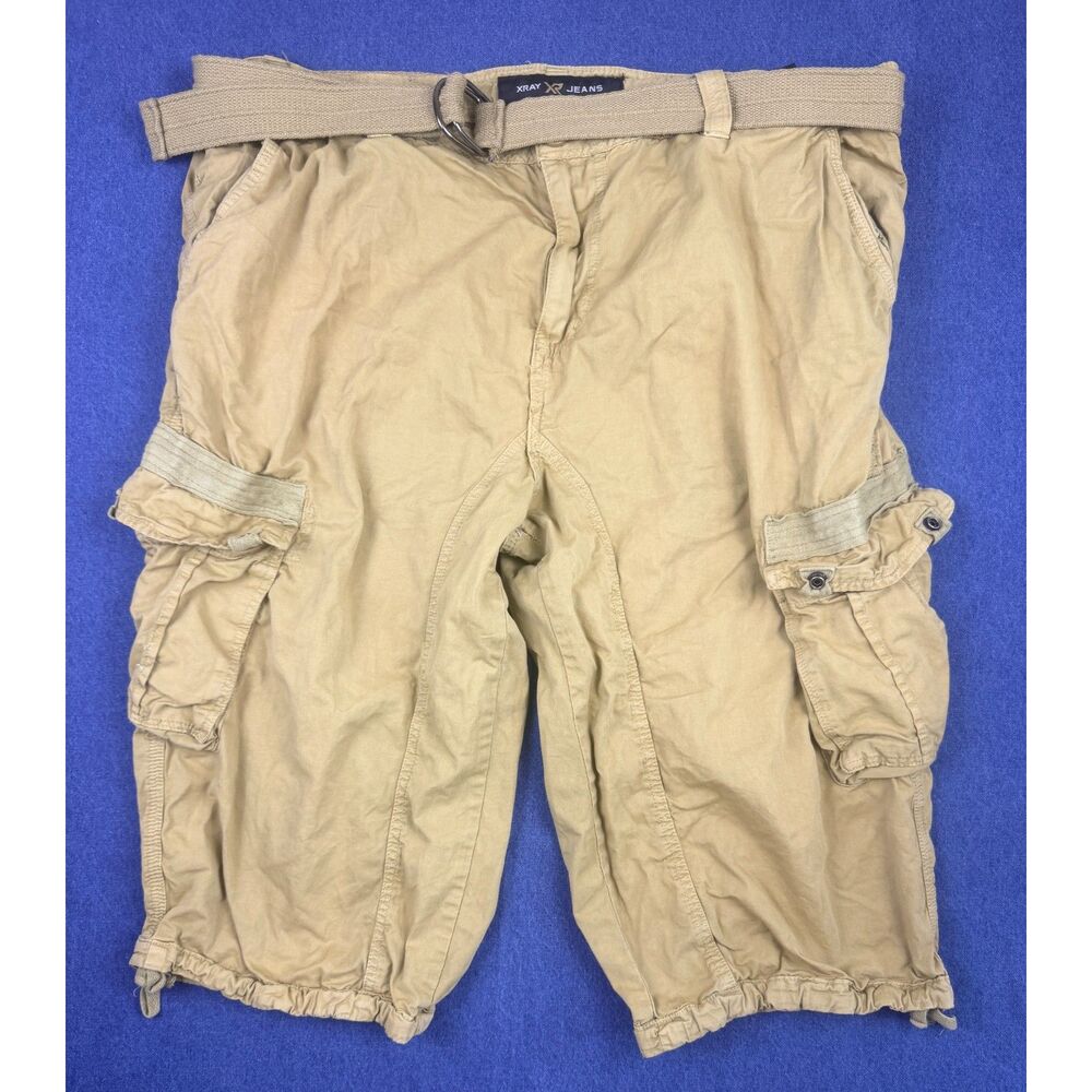 XRAY Jeans Men's Cargo Shorts Size 42 Belted Khaki Tan Below Knee Drawstring